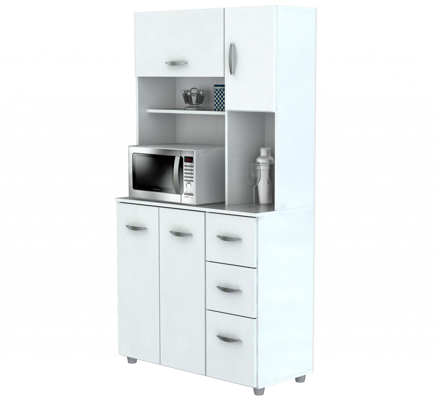 White Finish Wood Kitchen Storage Cabinet