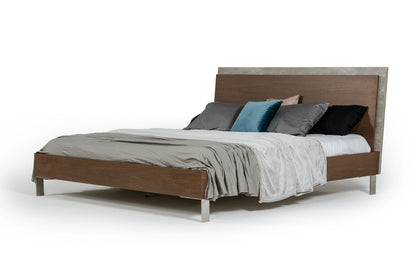 Modern Dark Walnut & Concrete Queen Bed