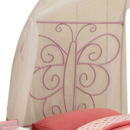 Purple and White Canopy Bed Frame