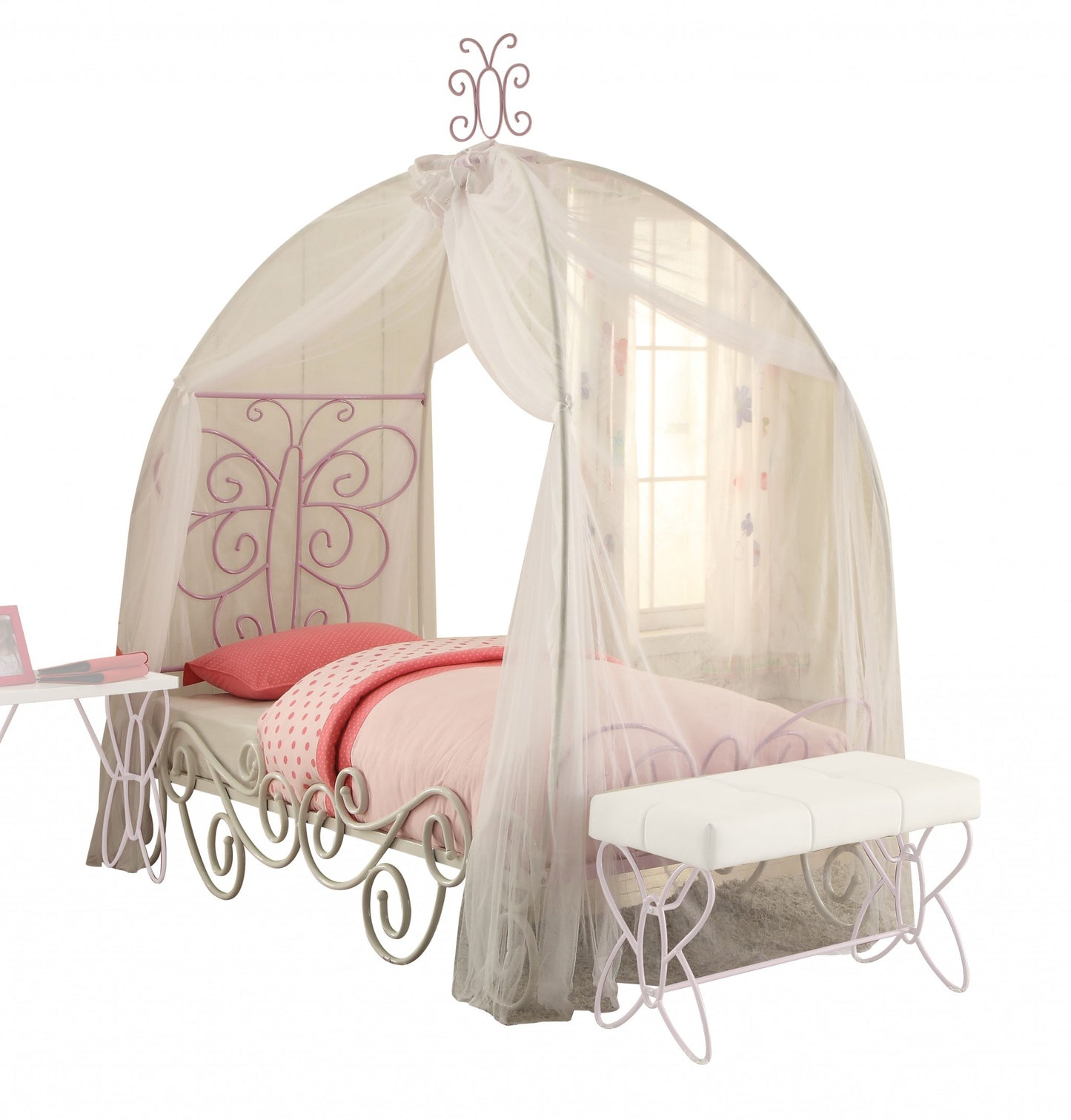 Purple and White Canopy Bed Frame