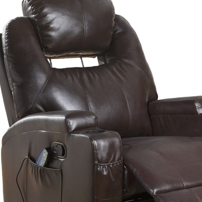 34" Brown Faux Leather Heated Massage Home Theater Recliner