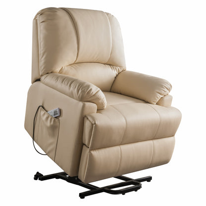 34" Beige Faux Leather Power Massage Lift Assist Recliner