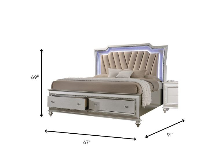 67" X 91" X 69" Pu Champagne Wood Upholstered (Hb) Led Queen Bed