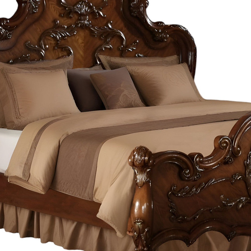 Brown Scrolling Wood California King Bed Frame