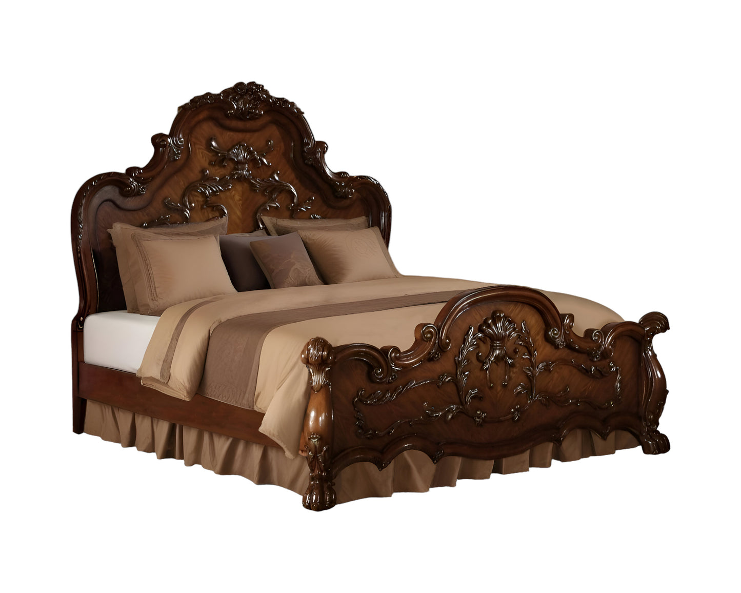 Brown Scrolling Wood California King Bed Frame