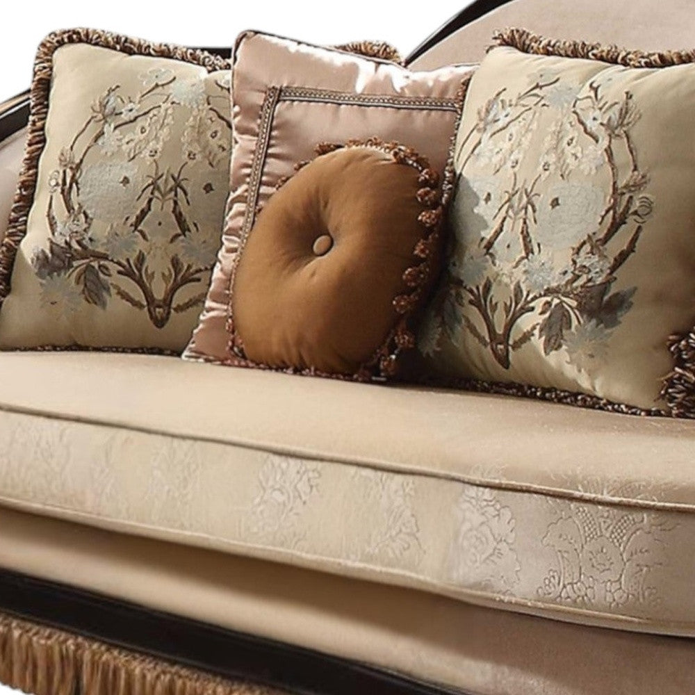 41" Tan Velvet Curved Sofa And Toss Pillows