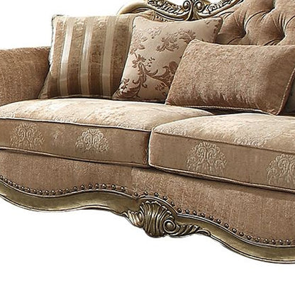 35" Gray Velvet Floral Sofa And Toss Pillows With Beige Legs