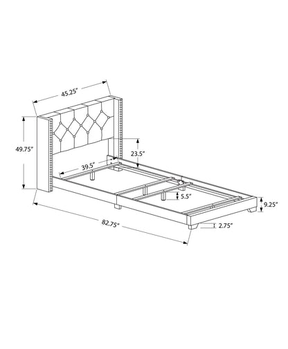 45.25" X 82.75" X 49.75" Dark Grey Velvet With Chrome Trim - Twin Size Bed