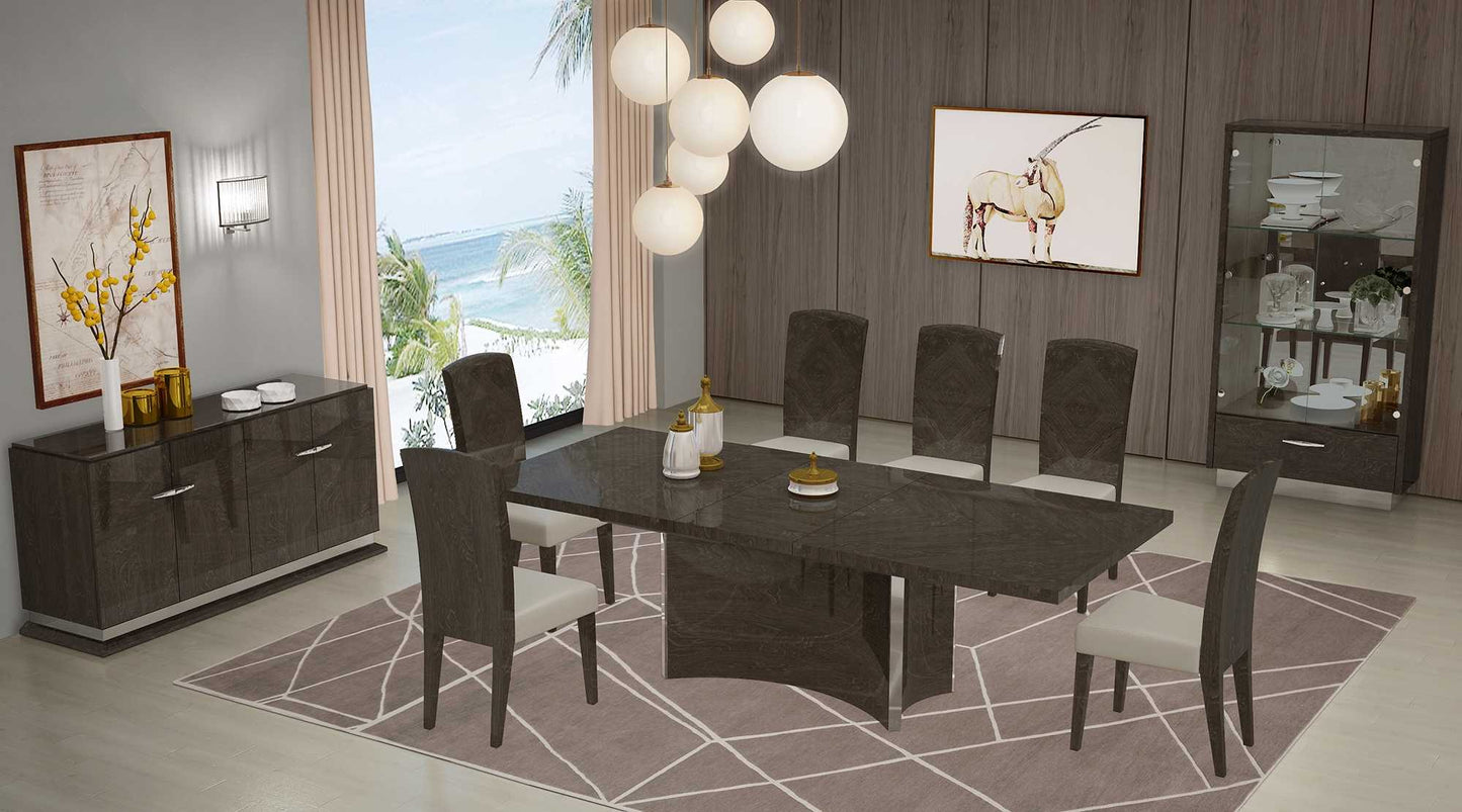 Seven Piece Gray Solid Wood Dining Set with Six Chairs