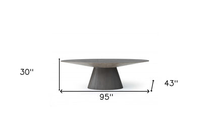 95" Gray Rounded Solid Wood Pedestal Base Dining Table