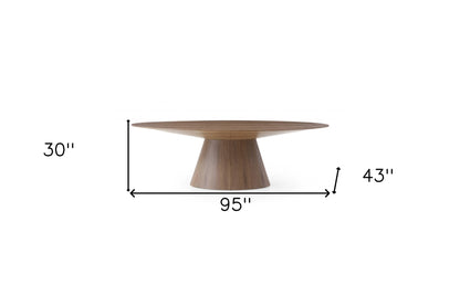 95" Brown Oval Solid Wood Pedestal Base Dining Table