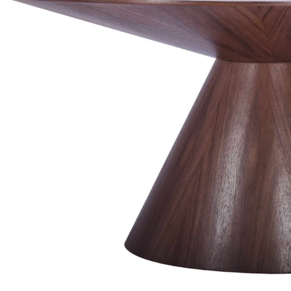 59" Brown Rounded Solid Wood Pedestal Base Dining Table