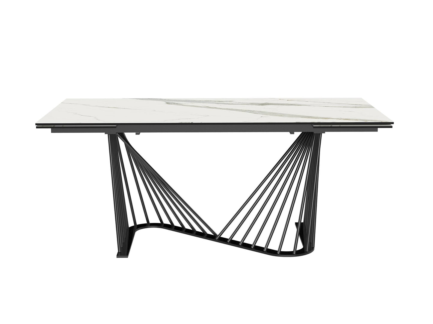 71" White and Black Stone and Iron Self-Storing Leaf Dining Table