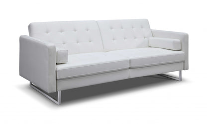 80" White Faux Leather Sofa With Silver Legs