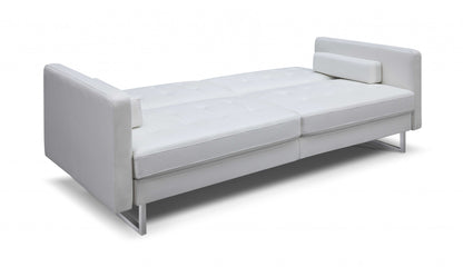 80" White Faux Leather Sofa With Silver Legs