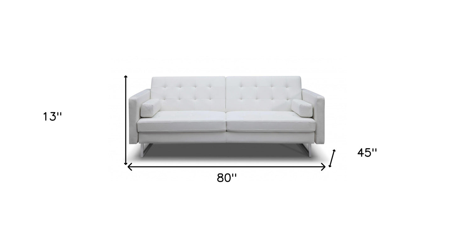 80" White Faux Leather Sofa With Silver Legs