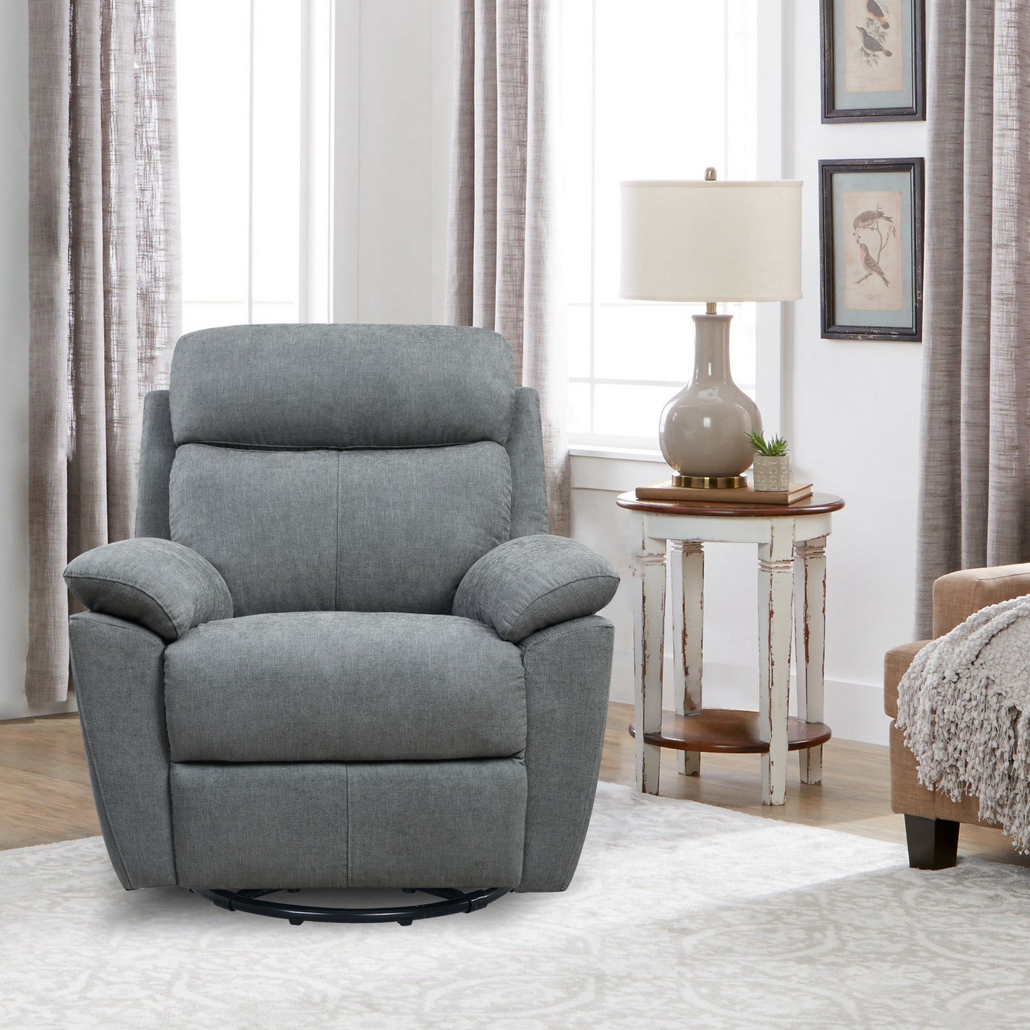 35" Light Gray Fabric Power Recliner With USB