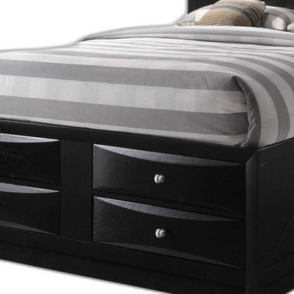 Black Multii-Drawer Wood Platform King  Bed With Pull Out Tray