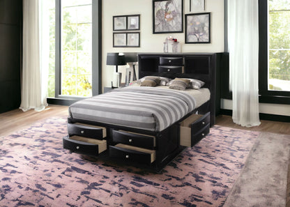 Black  Multi-Drawer Wood Platform  Full Bed With Pull Out Tray