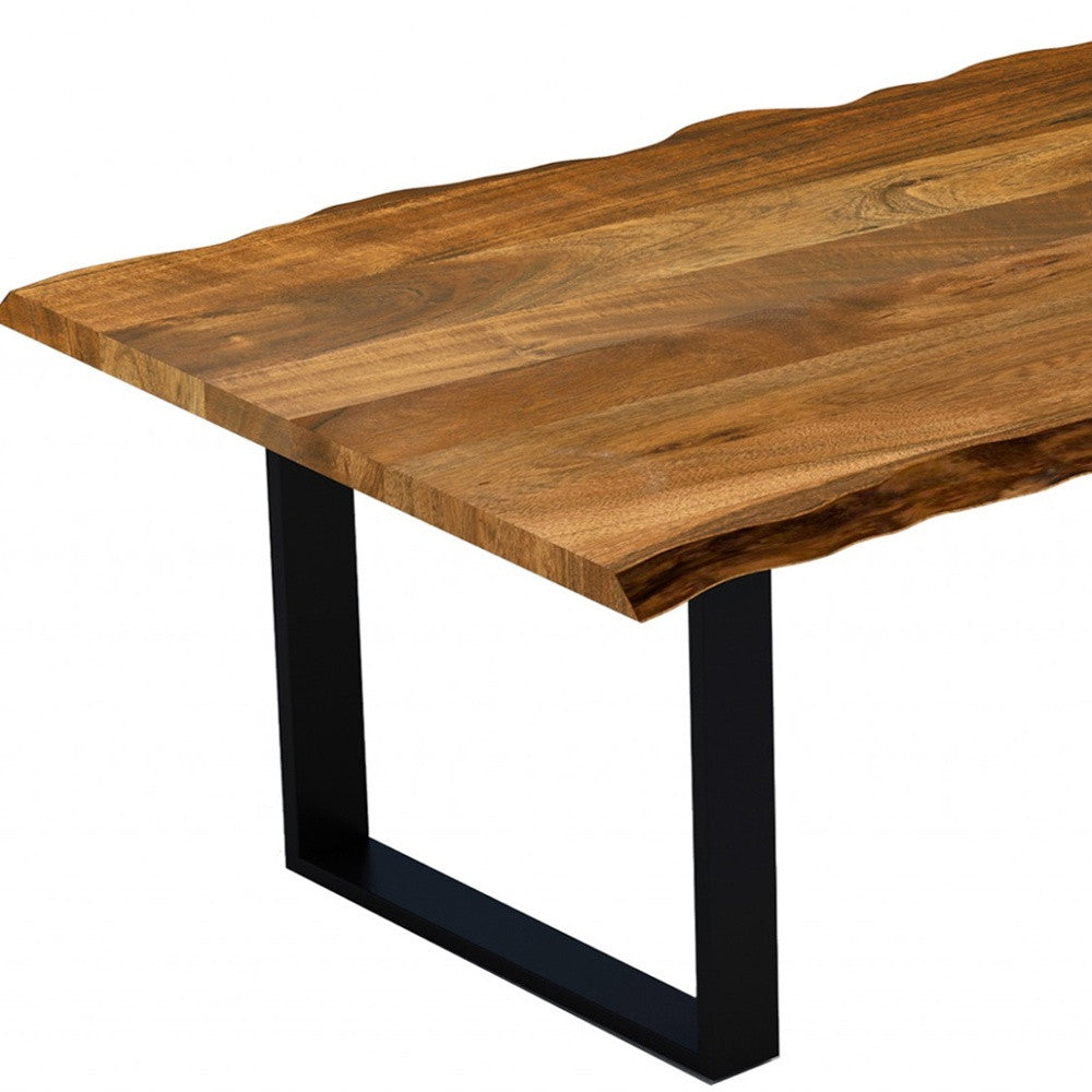 68" Brown And Black Solid Wood Sled Base Dining Table