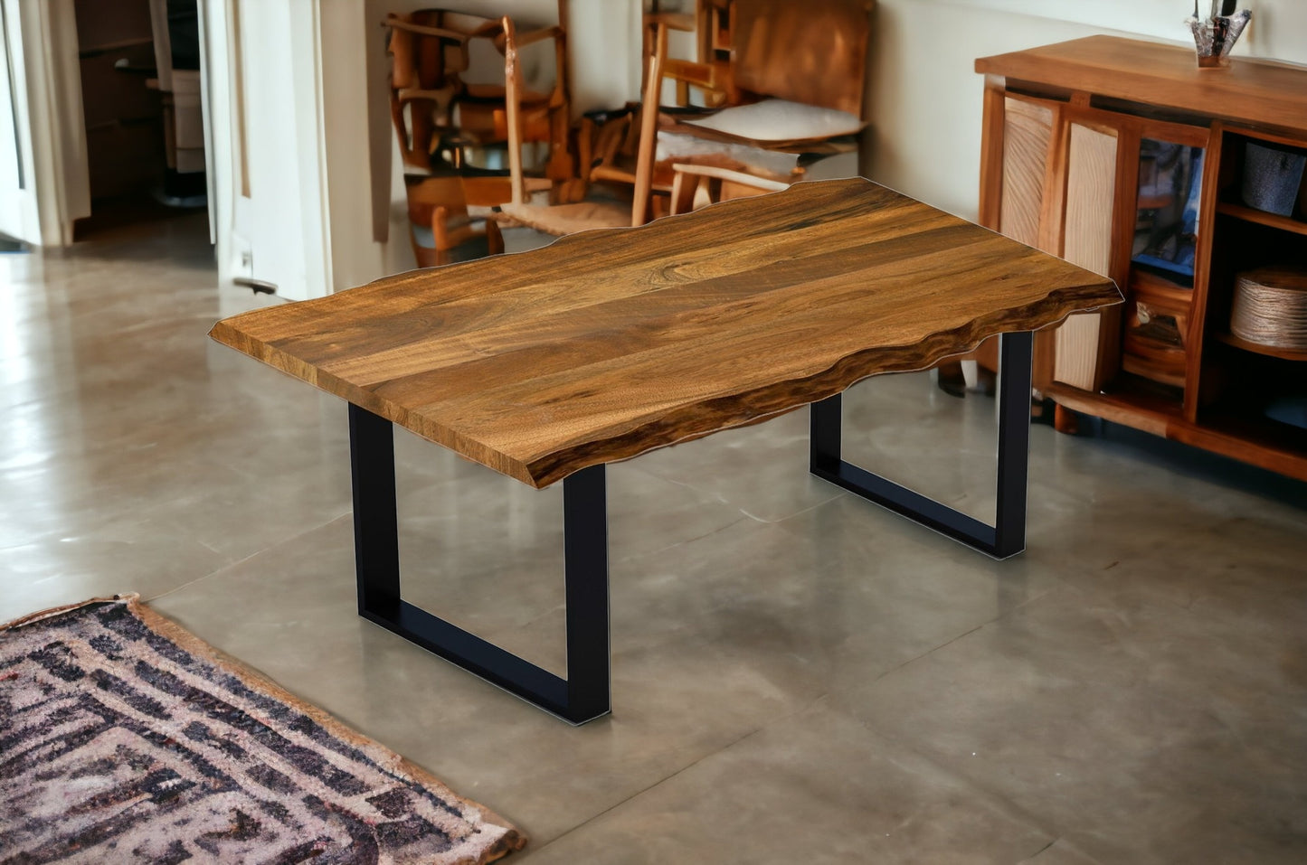 68" Brown And Black Solid Wood Sled Base Dining Table