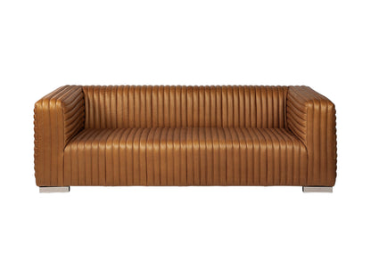 39" Gold Leather Sofa With Silver Metallic Legs