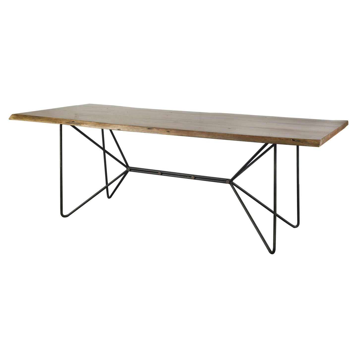 84" Natural And Black Solid Wood And Metal Trestle Base Dining Table