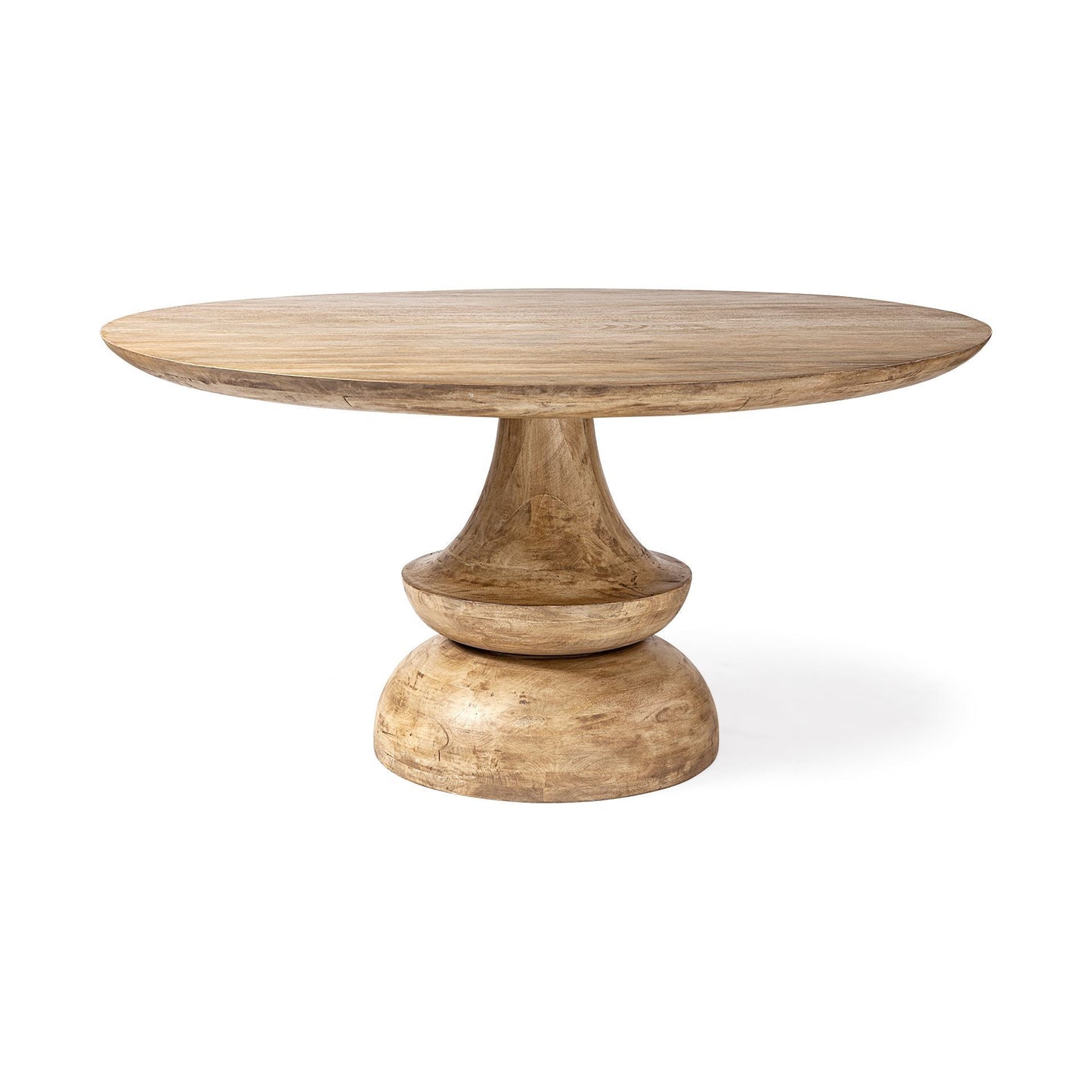 60" Natural Rounded Solid Wood Pedestal Base Dining Table