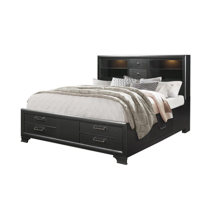 Solid Wood Queen Gray Eight Drawers Bed