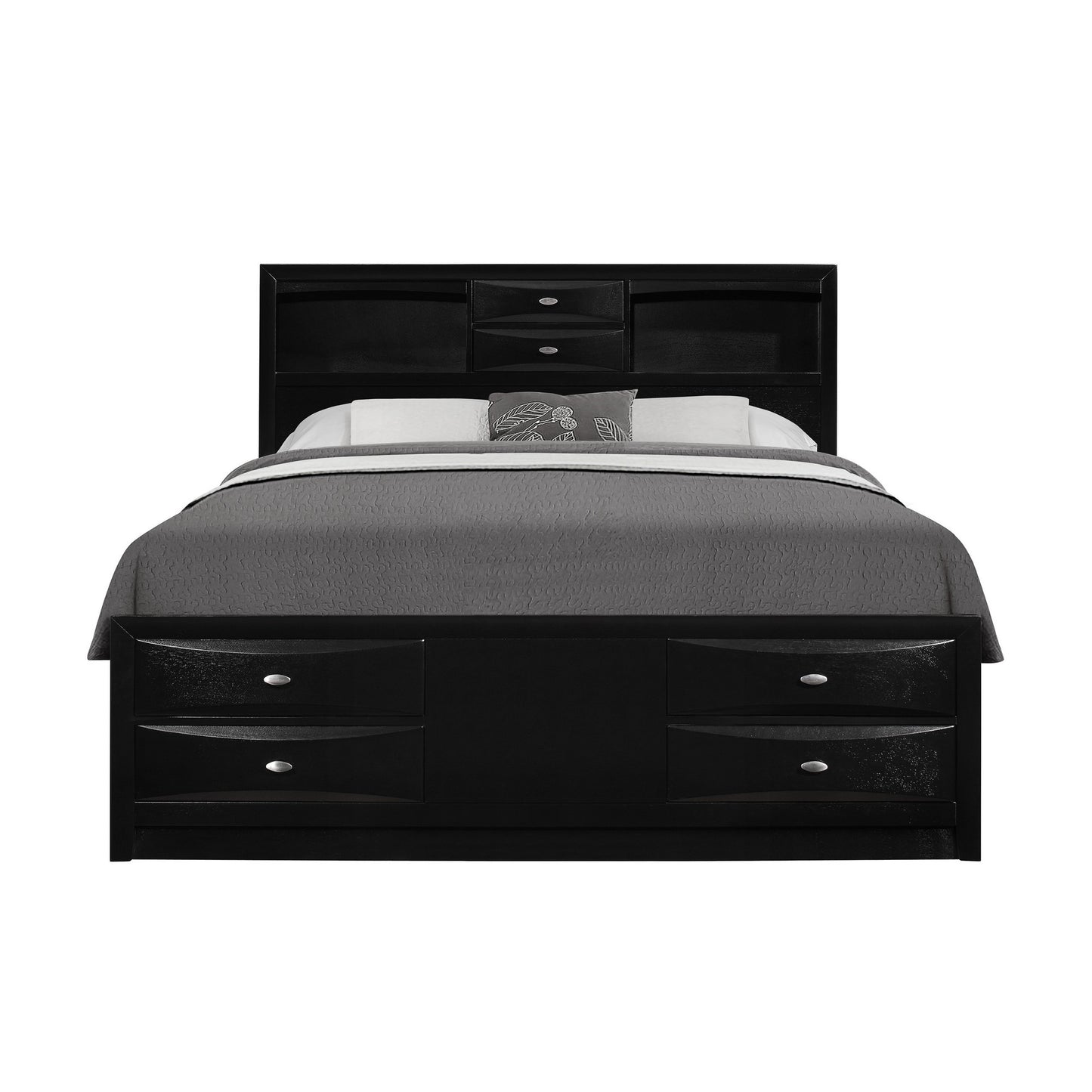 Solid Wood King Black Eight Drawers Bed