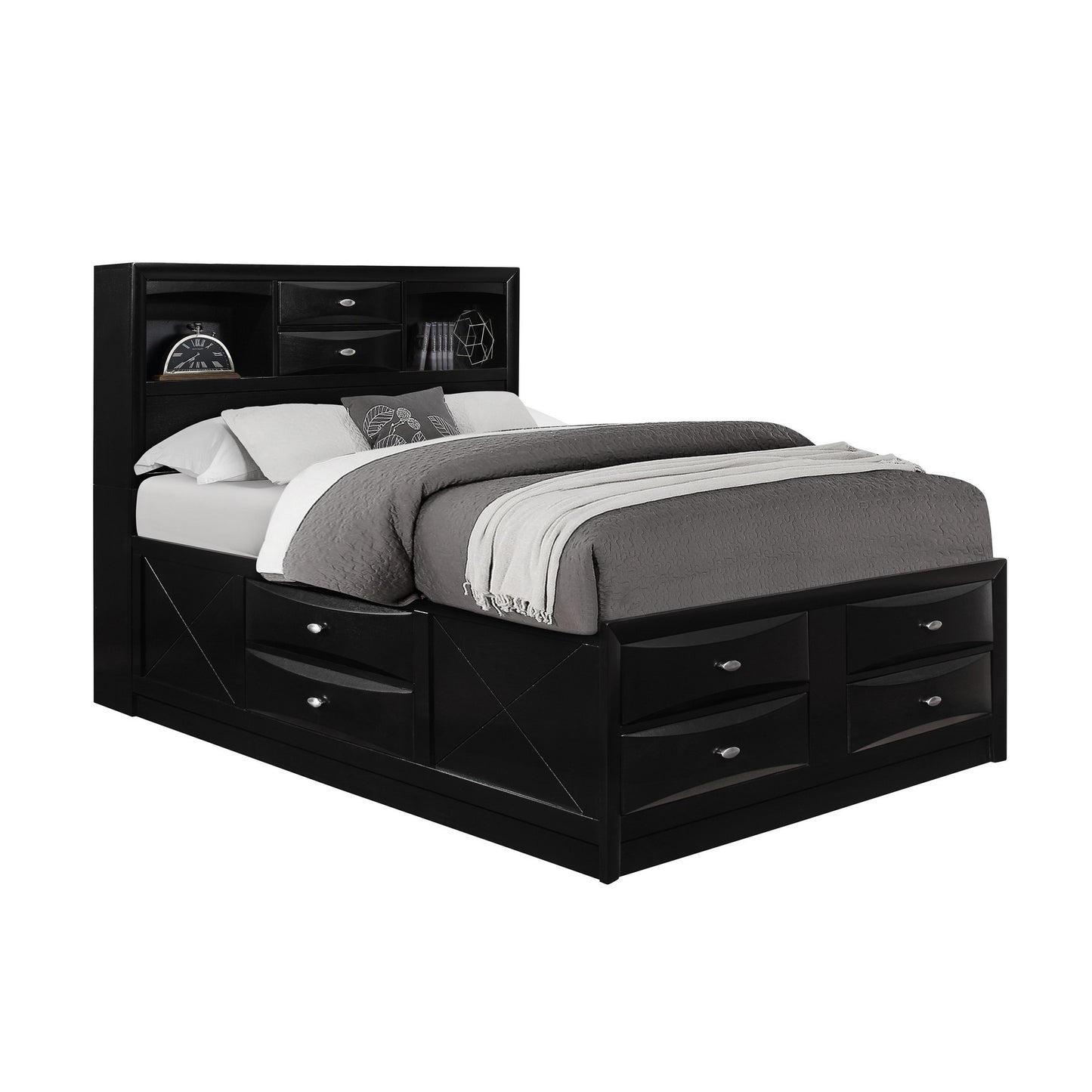 Solid Wood King Black Eight Drawers Bed