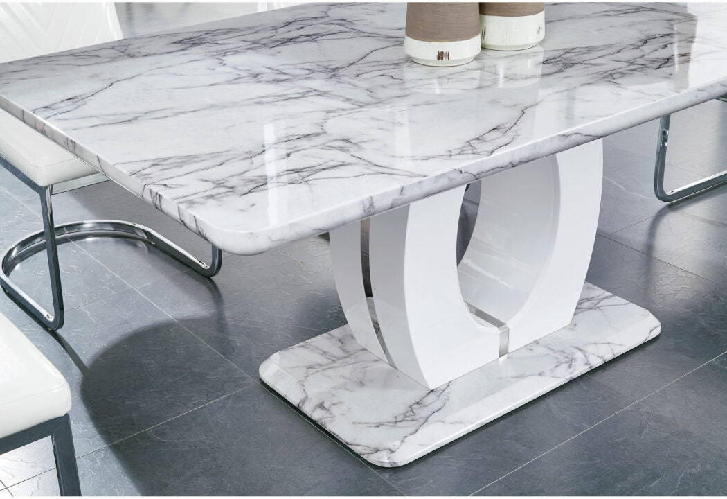 71" White Marble Pedestal Base Dining Table