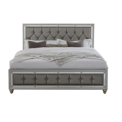 Solid Wood Full Tufted Silver Upholstered Linenno Bed With Nailhead Trim