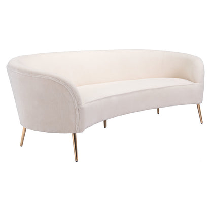 86" White Polyester Sofa With Gold Legs