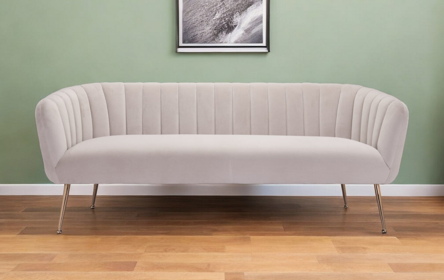 70" Beige Polyester Sofa With Gold Legs