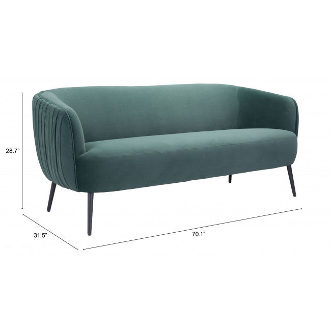 70" Green Velvet Sofa With Black Legs