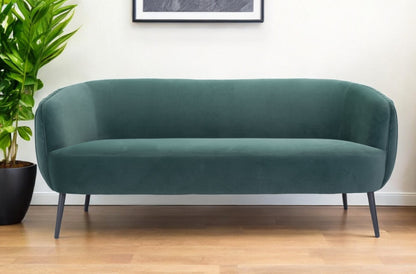 70" Green Velvet Sofa With Black Legs