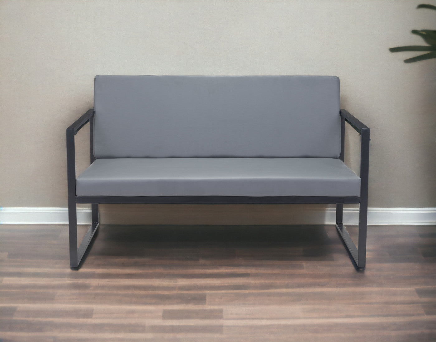 45" Gray Faux Leather Sofa With Black Legs