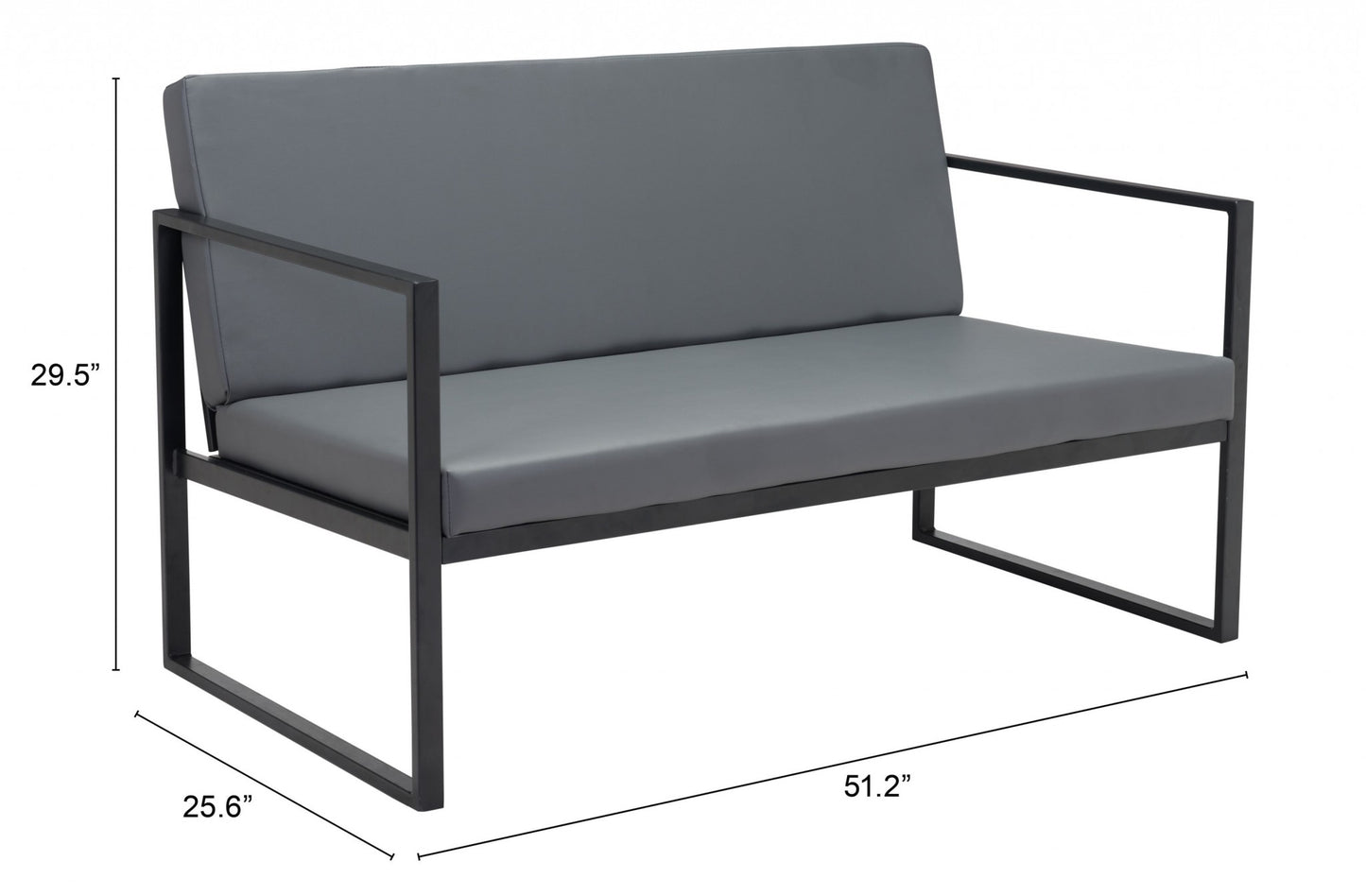 45" Gray Faux Leather Sofa With Black Legs