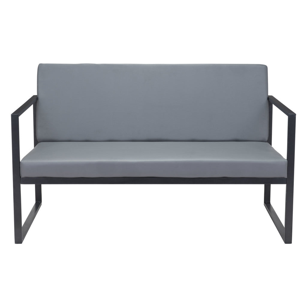 45" Gray Faux Leather Sofa With Black Legs