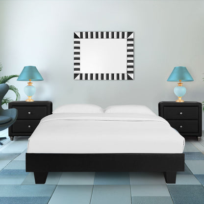 Black Platform Queen Bed with Two Nightstands