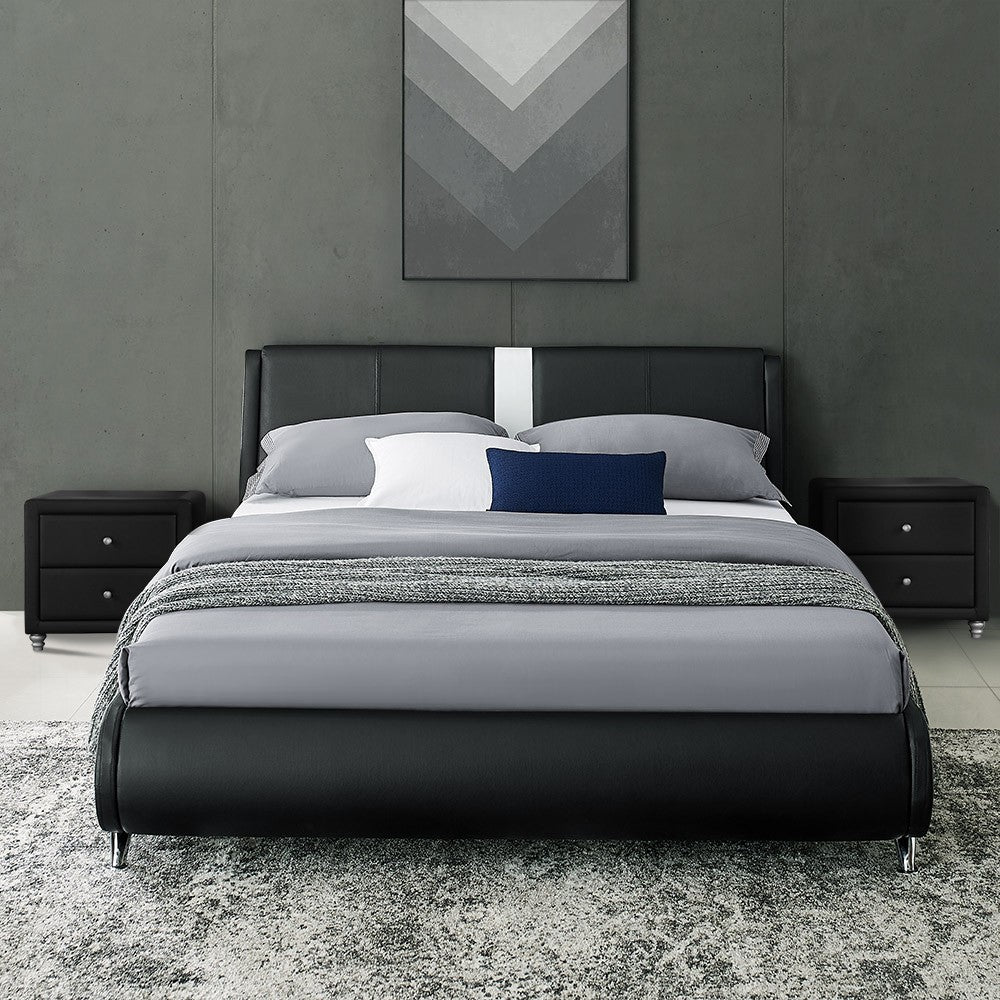 Black Platform Queen Bed with Two Nightstands