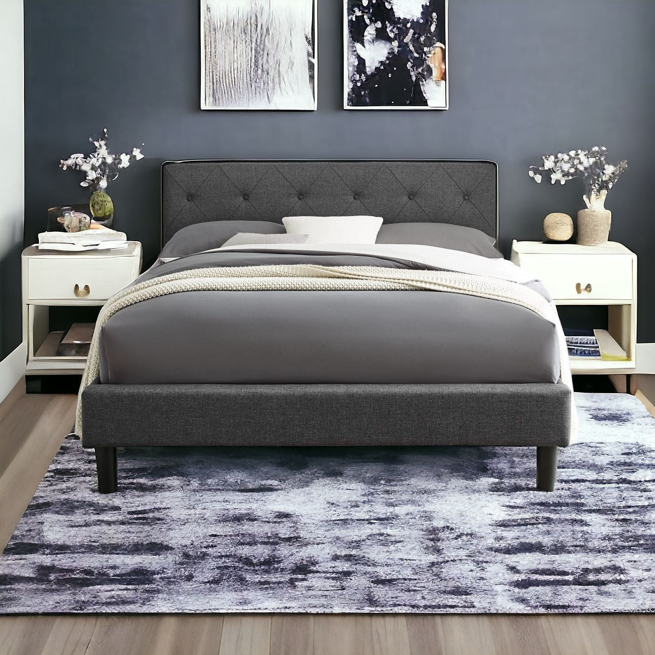 Grey Queen Platform Bed