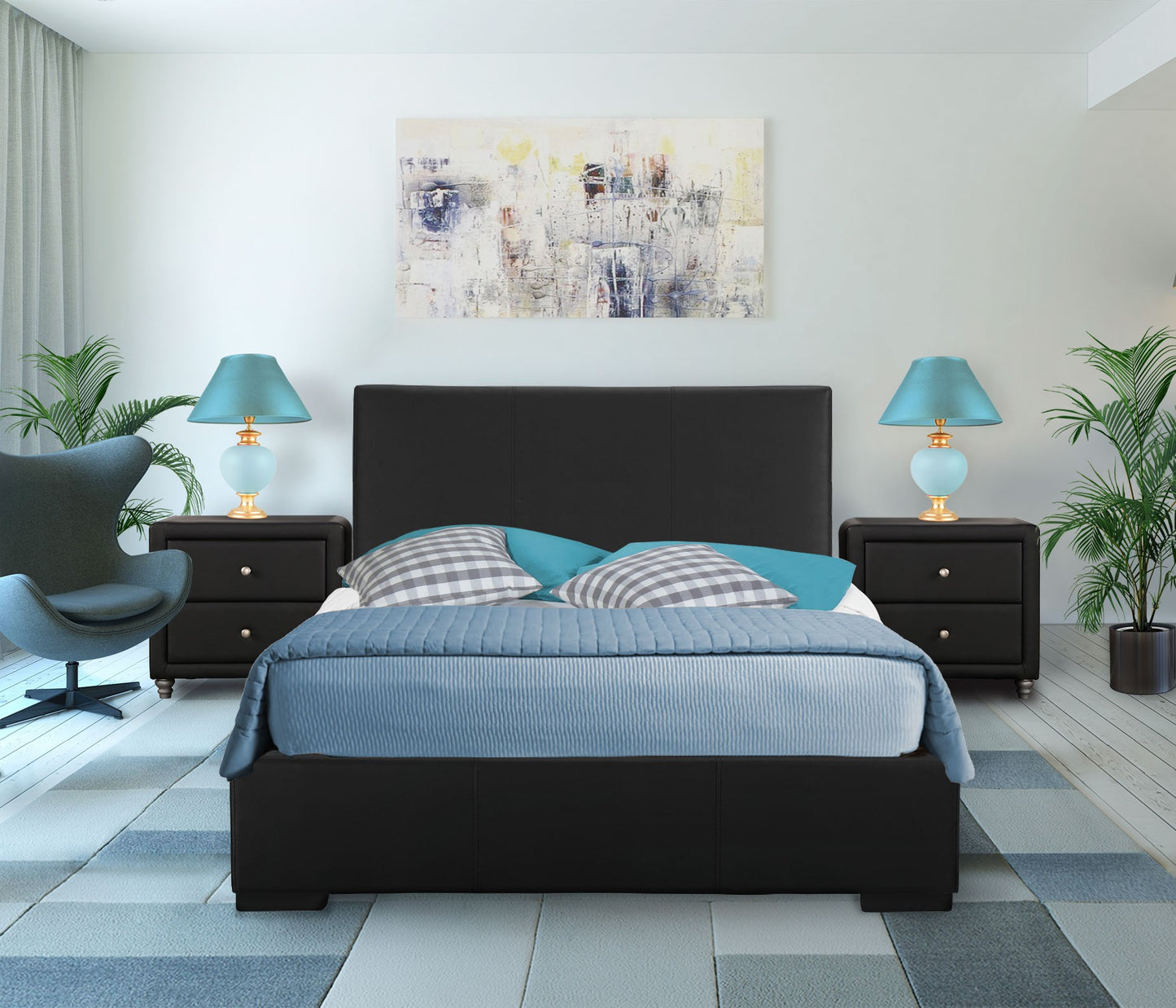 Grey Upholstered Queen Platform Bed