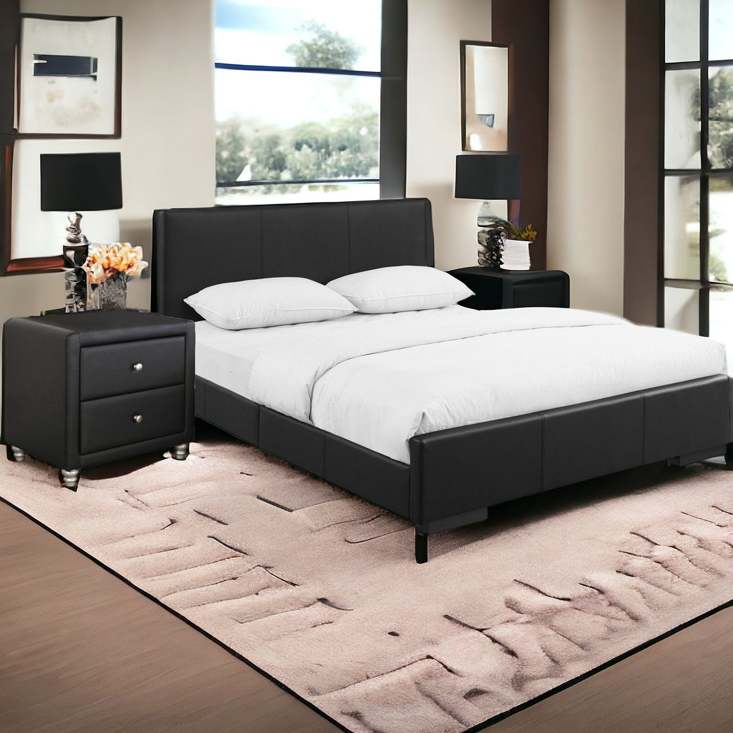 Solid Manufactured Wood Beige Standard Bed Upholstered With Headboard