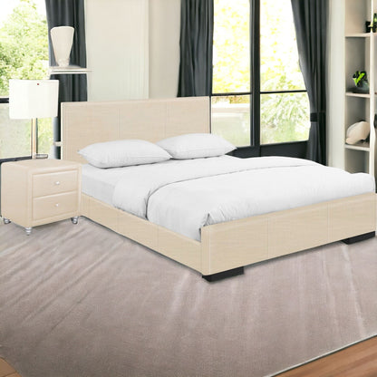 Solid Manufactured Wood Beige Standard Bed Upholstered With Headboard