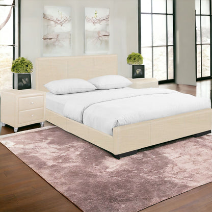 Solid Manufactured Wood Beige Standard Bed Upholstered With Headboard