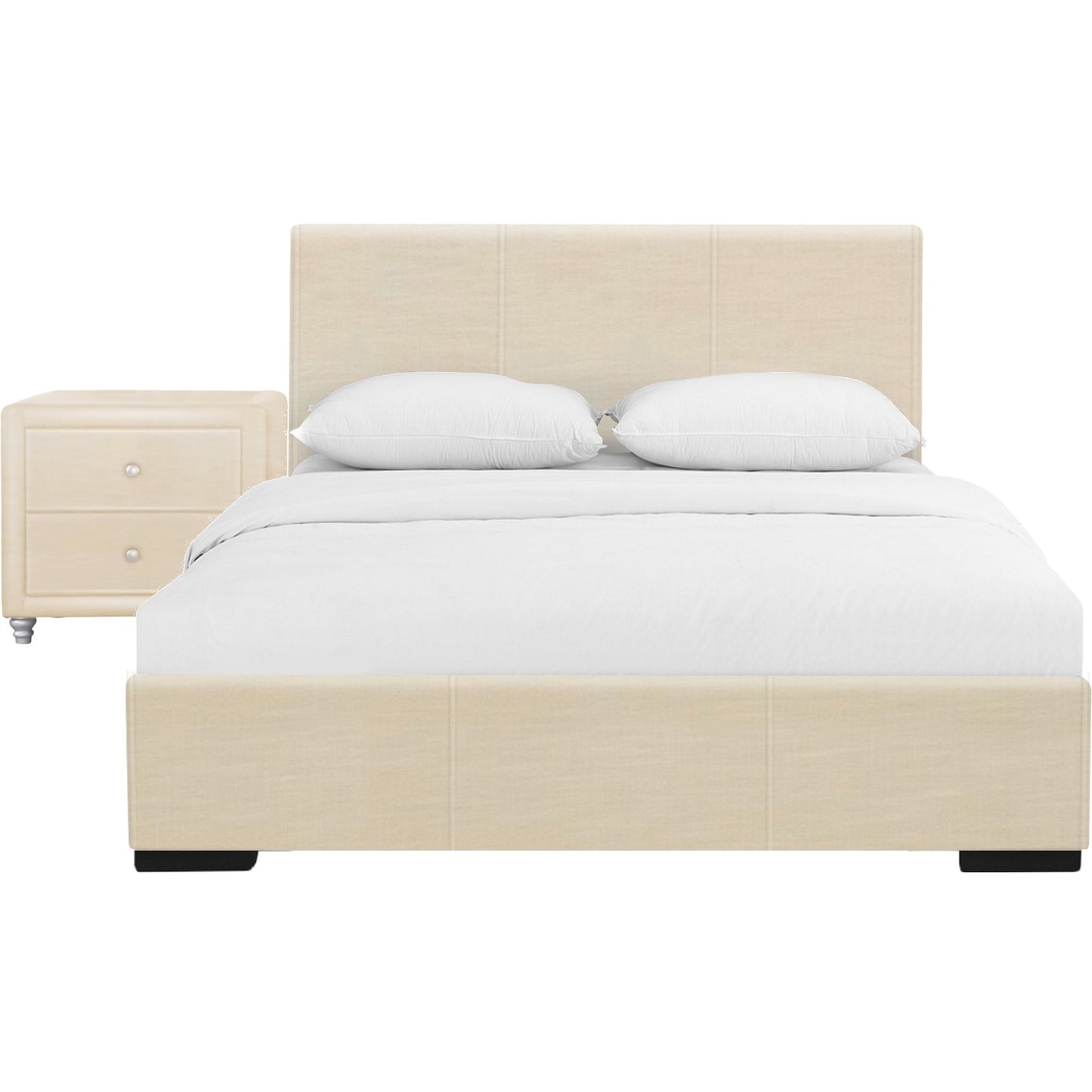 Solid Manufactured Wood Beige Standard Bed Upholstered With Headboard