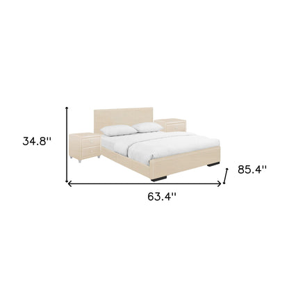 Solid Manufactured Wood Beige Standard Bed Upholstered With Headboard