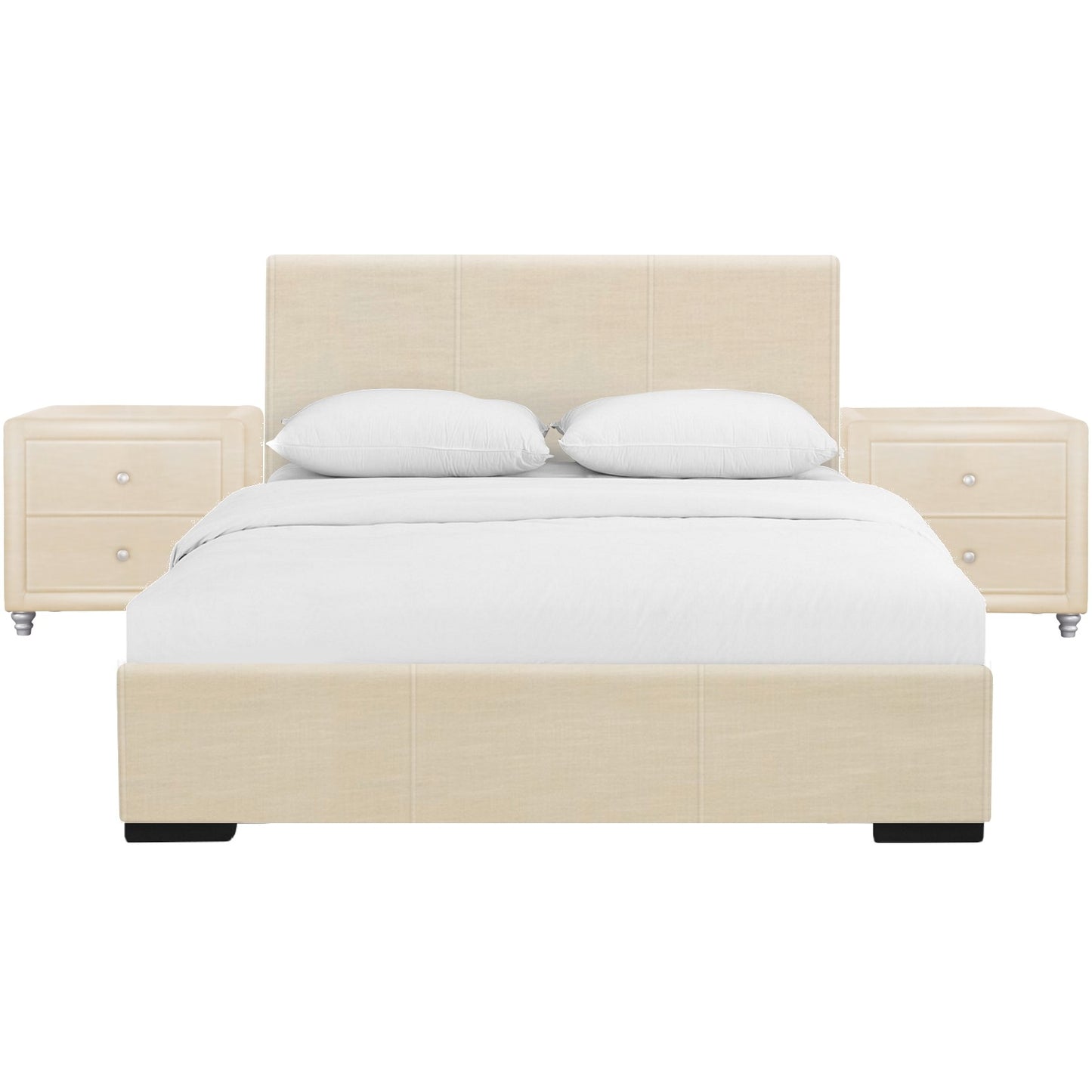 Solid Manufactured Wood Beige Standard Bed Upholstered With Headboard